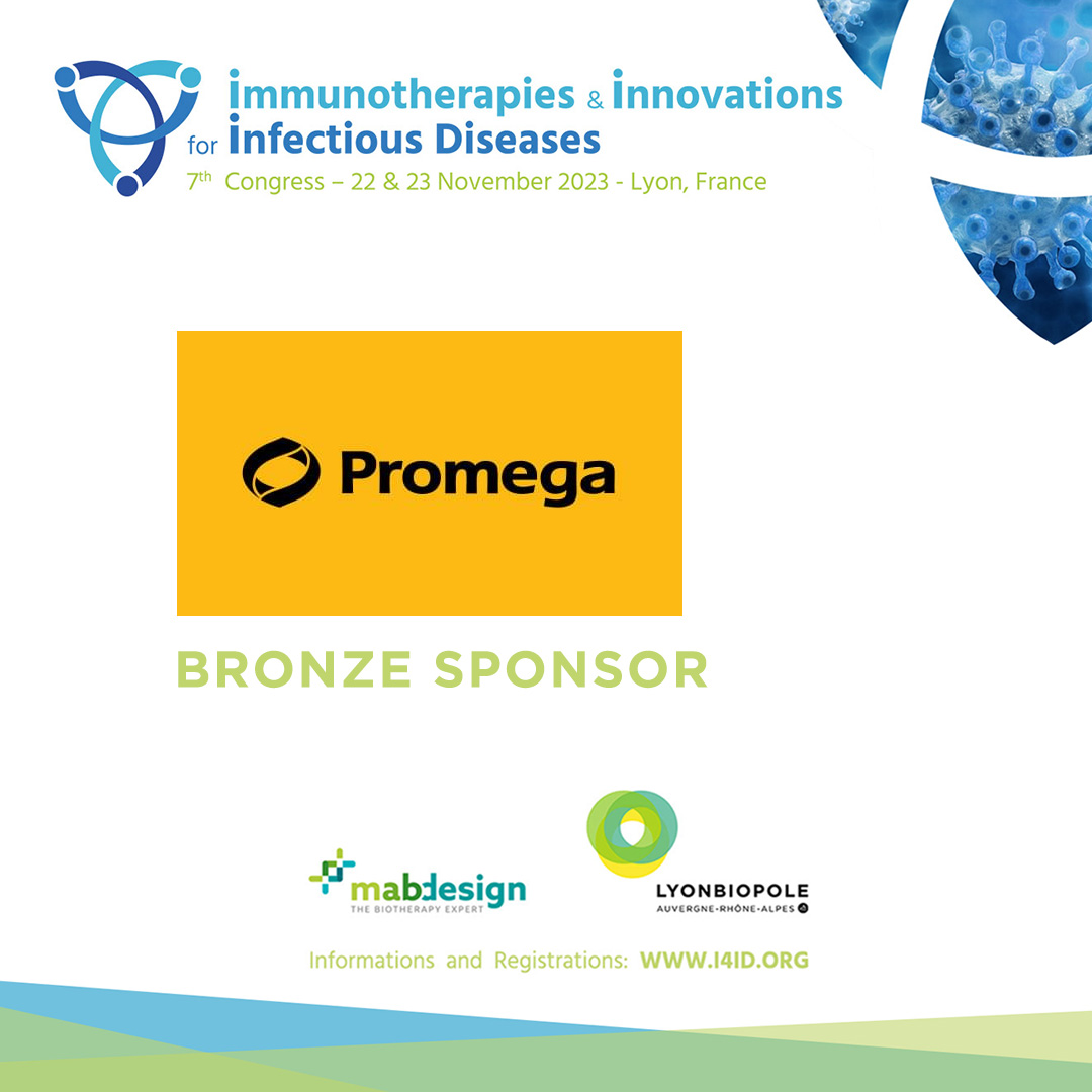 [#I4ID2023] 📢 Meet &amp; Connect with our Bronze sponsor <a href="/promega/">Promega Corporation</a> at the 7th edition of the #Immunotherapies &amp; Innovations for #InfectiousDiseases Congress, co-organized by <a href="/Lyonbiopole/">Lyonbiopôle Auvergne-Rhône-Alpes</a> &amp; <a href="/MabDesign_fr/">MabDesign</a>. Thank you for your support! 

🗓 Nov. 22-23
📍 Lyon
➡ swll.to/Qb3sC