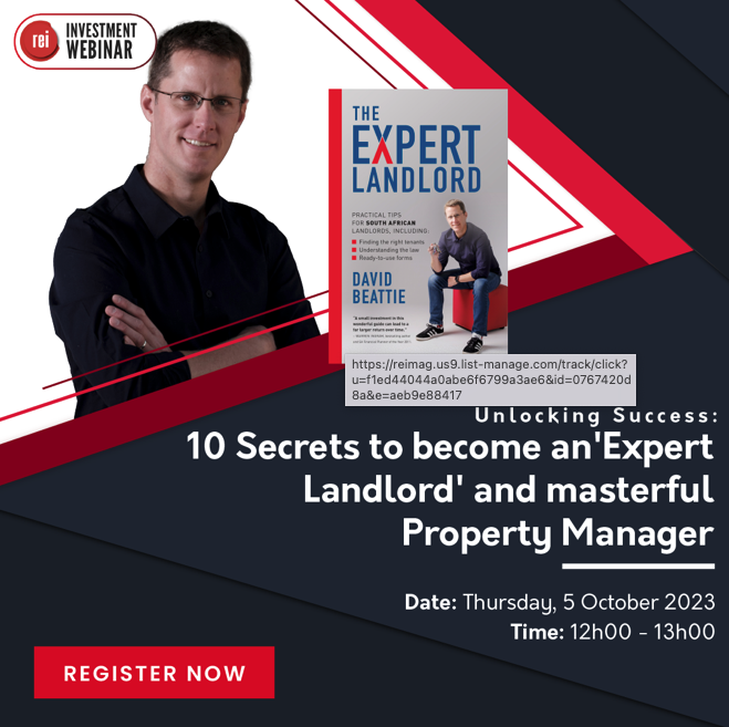 Register: Unlocking Success: 10 Secrets to become an 'Expert Landlord' & masterful Property Manager webinar - 5 Oct 12h00.
bit.ly/3ZAzH6S
#invesment #investmentwebinar #propertyinvestment