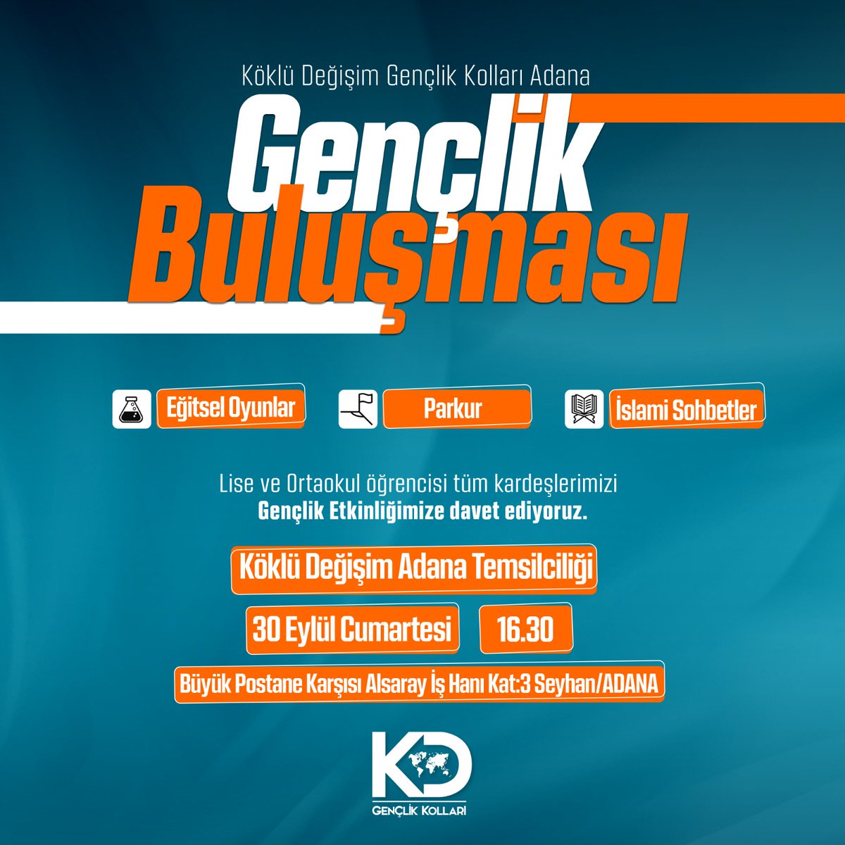 GENÇLİK BULUŞMASI'na Davet 🌙🏁

Hey, sen! Genç Kardeşim! Hem eğlenmeye, hem muhabbete hem de öğrenmeye var mısın? 🫂😉

Öyleyse seni ve arkadaşlarını da Cumartesi 16.30 da düzenleyeceğimiz Gençlik Buluşmasına bekleriz. 🌙🖋️📚