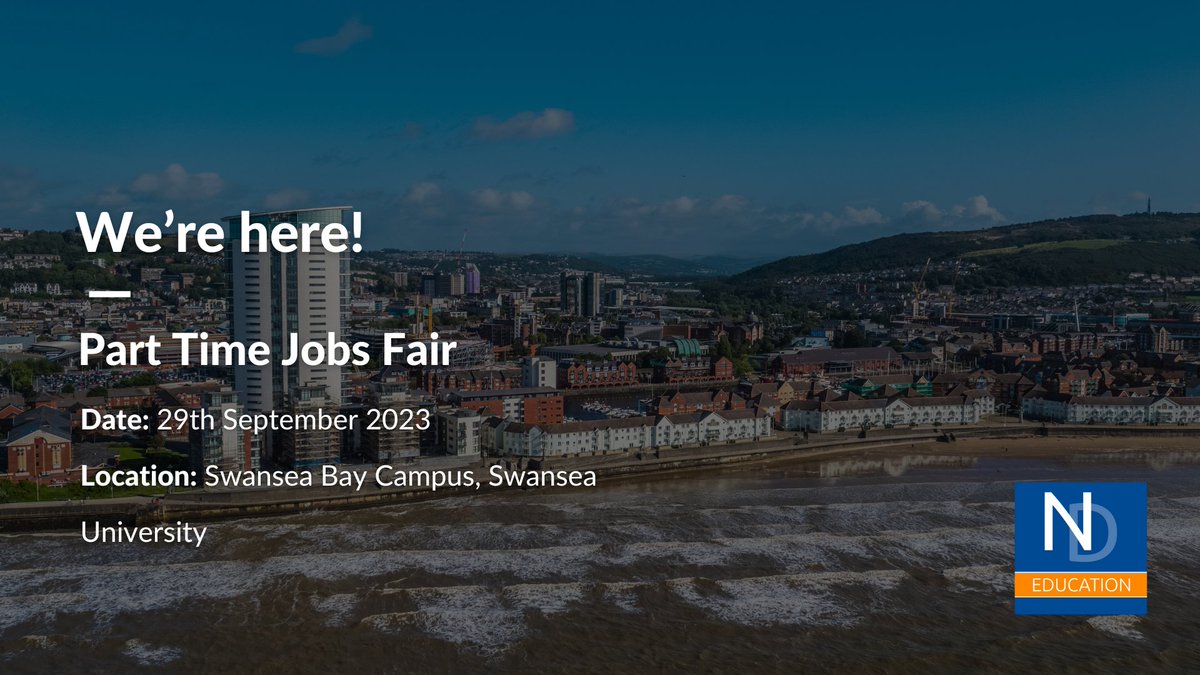 ndeducation's tweet photo. Today we’ll be at @SwanseaUni Part Time Jobs Fair today from 12pm to 3pm.

We’ll see you there! 🤝🏛️

#partimejobsfair #swanseajobs  

Looking for a job in the education sector but can’t make it? If so, head to this link - https://t.co/BNqzcY9OWT https://t.co/YcNuj1h4OH