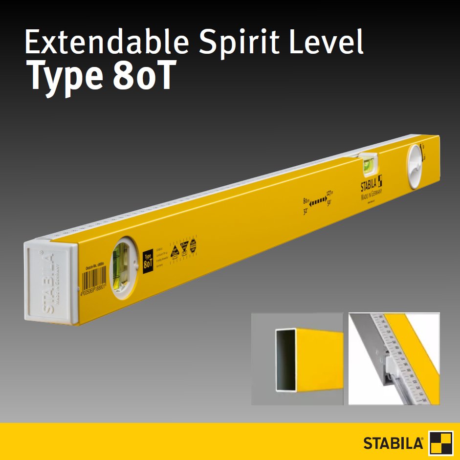 upat_sa's tweet photo. Always have the right Length for all your projects.🖤💛 Introducing the Type 80T Extendable Spirit Level👌

STABILA has engineered an extendable level. The 80T allows its size to be extended to fit the job. 

Learn more about the STABILA Extendable Level : https://t.co/biQqe4XJLS https://t.co/5yYSFUm3Nl
