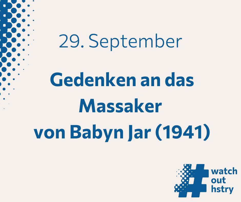 In der Schlucht Babyn Jar in Kyiw erschossen Angehörige der sogenannten "Einsatzgruppen" am 29. und 30.9.1941 über 33.000 Jüdinnen und Juden. Babyn Jar war damit das größte Einzelmassaker des Zweiten Weltkriegs in Europa.

#BabynJar #OnThisDay #WatchOutHstry