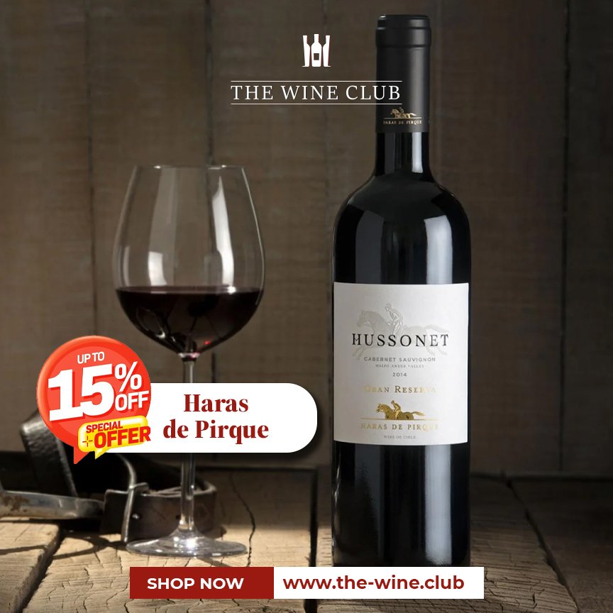 Haras de Pirque Hussonet Cabernet Sauvignon  Gran Reserva has a deep red color. Notes to chocolate, earth and species on the nose. Also has rosemary, bay leaf and pepper notes. Get it on a 15% discount @vinaharasdepirque #fridaypromo #redwine #sawines