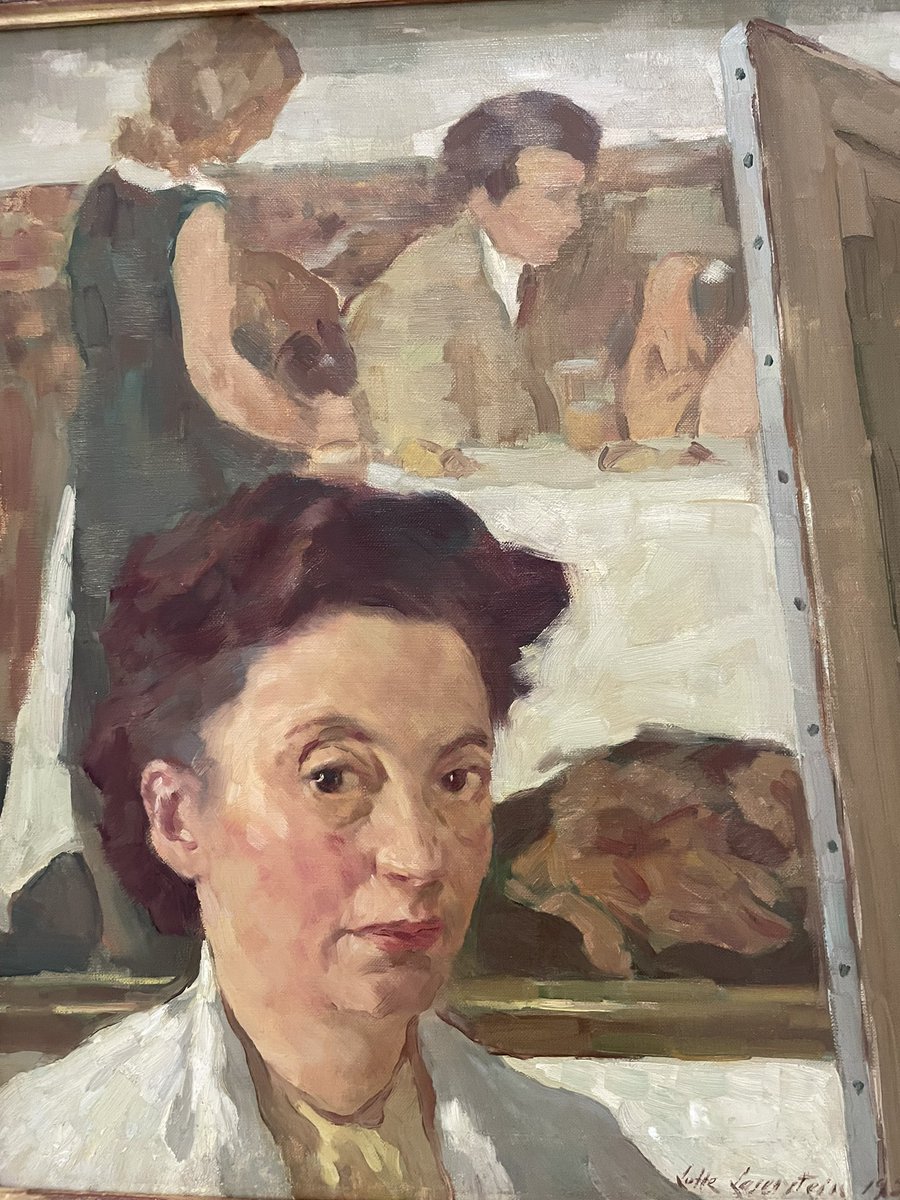 Still thinking about the wonderful Lotte Laserstein exhibition @ModernaMuseet. Here’s a detail from the 1950 ‘Self-Portrait in front of “Evening over Potsdam”’. You can glimpse Evening’s German Shepherd, painted largely from a fur coat as the real life model refused to sit still.