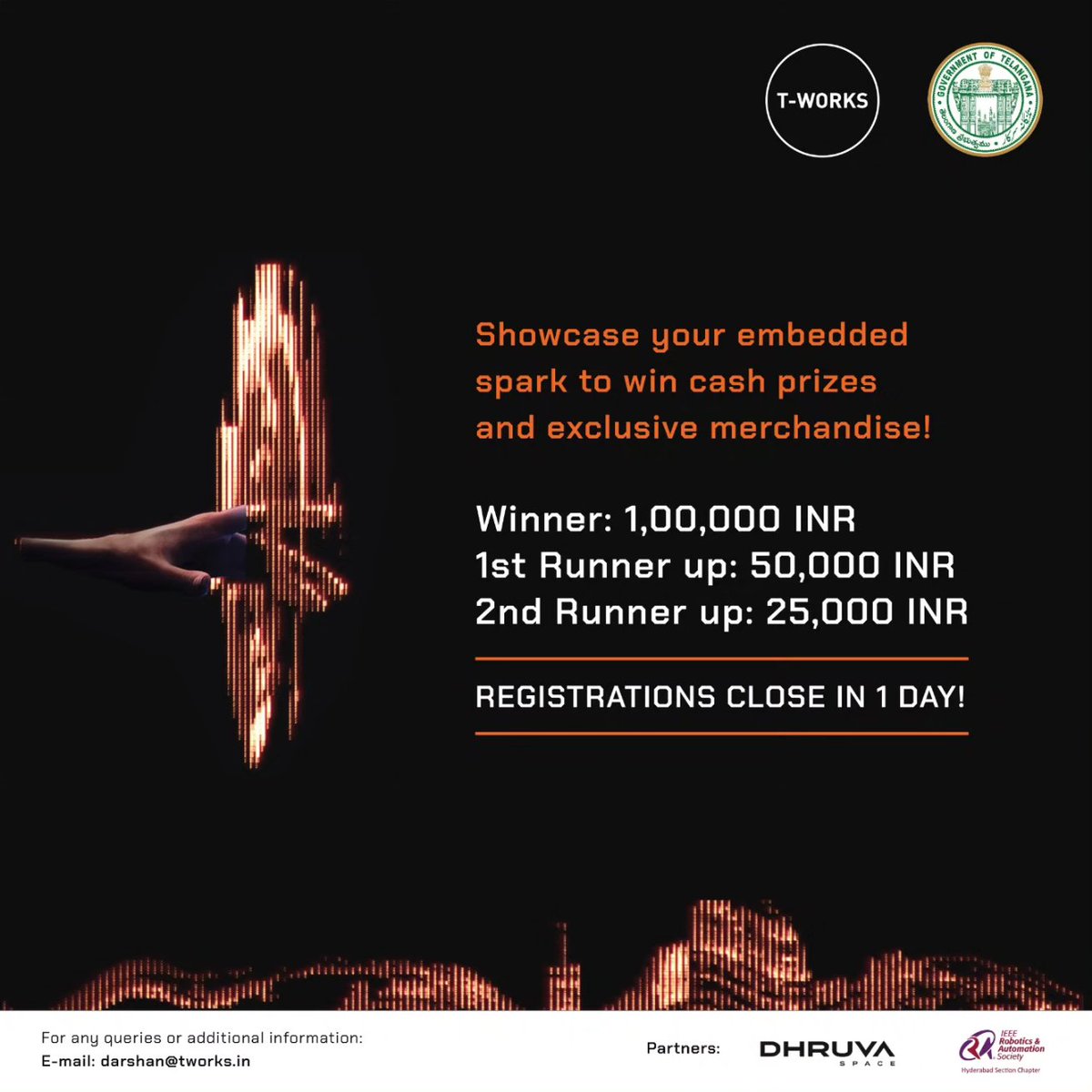TWorksHyd's tweet image. 1 day to go! 

Register for the first-ever national #embeddedchallenge. Compete with India’s best minds in #embeddedengineering. 

Apply now to “The Byte Bending Championship 2023&quot; - bit.ly/48jOW8r 

#TheByteBendingChampionship2023 #embeddedsystems #prototyping