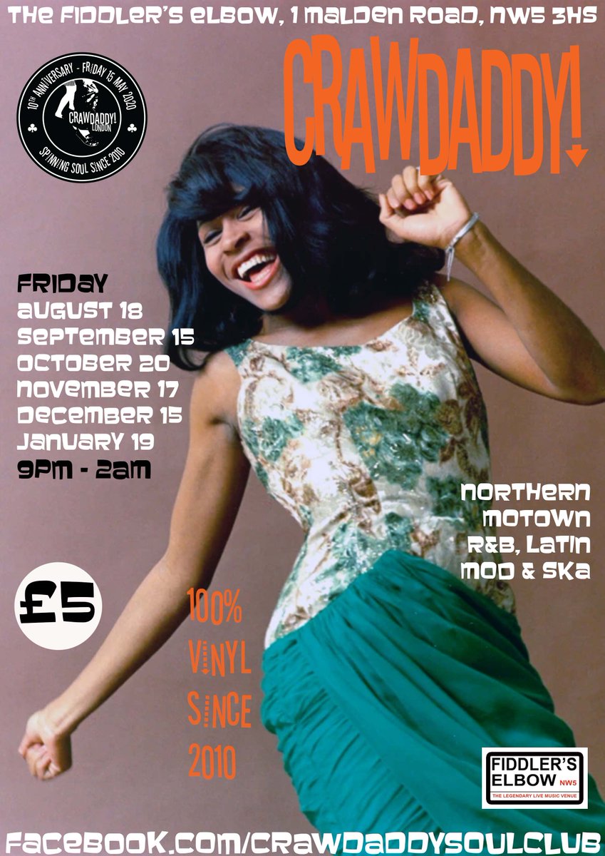 It's Crawdaddy! @FiddlersCamden on Friday 20th October with guest DJs @Lisajanehurley and Brian Baker. Join us for a night of quality #northernsoul #motown #ska and #RnB facebook.com/events/8581777…