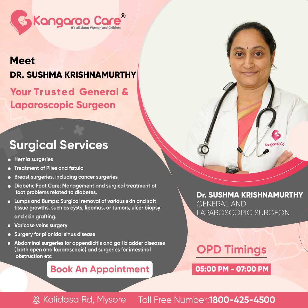 Introducing DR. SUSHMA KRISHNAMURTHY  Your Trusted General and laparoscopic Surgeon 

OPD Timings: 05:00 PM - 07:00 PM.
 Book your appointment today!  

#kangaroocare #childcare #pregnancycare #womenhealthcare #laparoscopic #laparoscopicsurgery #laparoscopicsurgeon #meetourdoctor