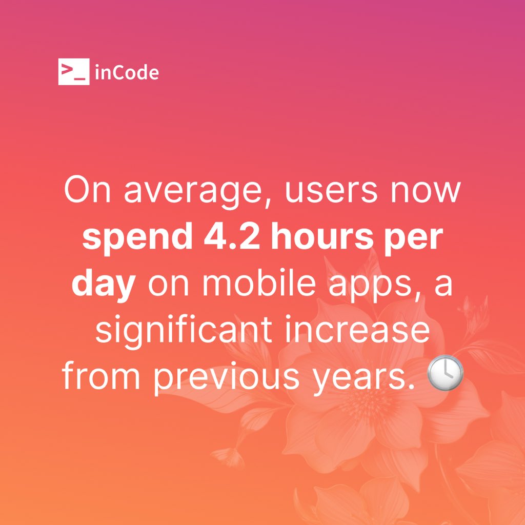 inCode_Systems's tweet image. 📱 Mobile App Usage Statistics: Unlocking Opportunities in the Digital World 🚀
The mobile #app landscape is continually evolving, shaping the way we live, work, and connect. Understanding these usage trends is crucial for businesses and app #developers. 

#AppUsage #TechStats