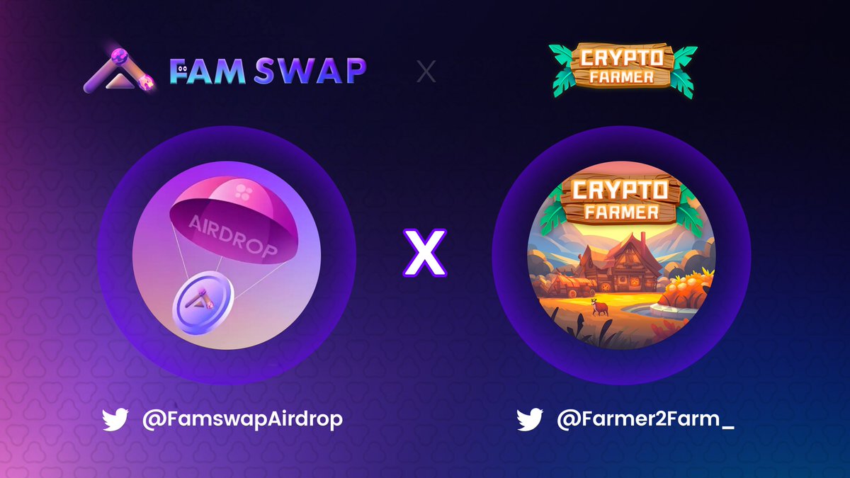 FamswapAirdrop's tweet image. 🎉Celebrating @FamSwap&apos;s growth and partnership with Crypto Farmer! Get ready for updates and enjoy $FUN #airdrops to our community! 🚀🔥

✅Follow @FamswapAirdrop &amp;amp; @Farmer2Farm_ 
✅Like &amp;amp; RT
✅Fill in #BSC address in the form forms.gle/TetRcmebyrW3kb…

#Giveaway #GiveawayAlert