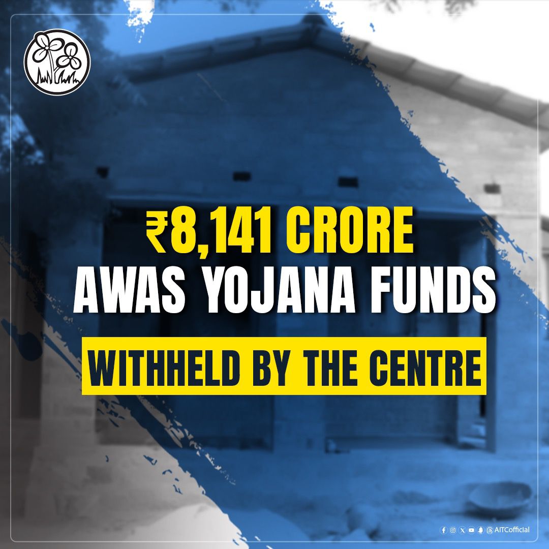 AITCofficial's tweet photo. We will not tolerate BJP- led Central Government’s discriminatory practices! 

For more than 400 days now, funds amounting to ₹8,141 crore have been withheld under the Awas Yojana. As a result, 11.36 lakh people are not able to avail its benefits. 

NOT ANYMORE. 

We are all set to take the fight to Delhi and seek justice.