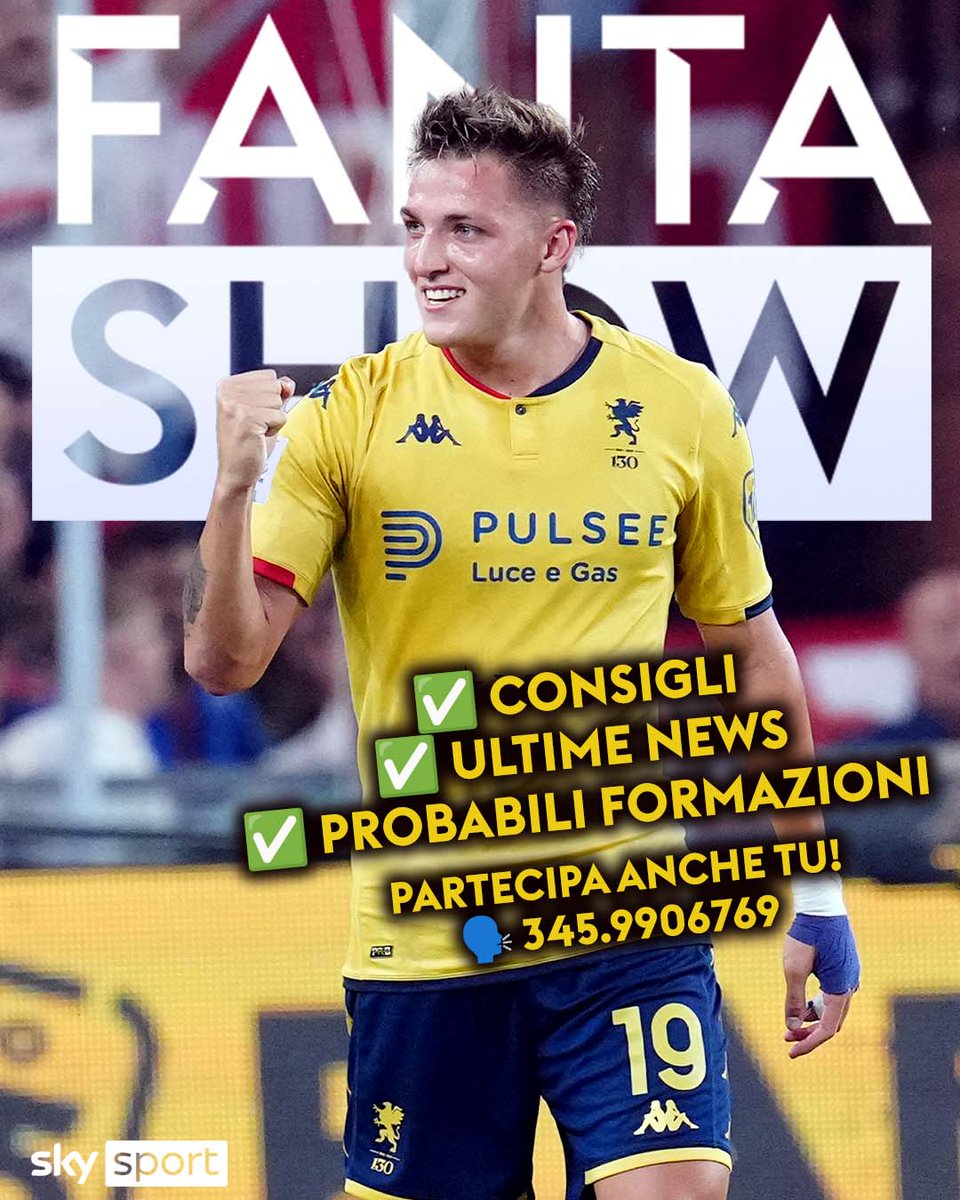 📣 Torna #SkyFantaShow
🗓 Oggi alle 1️⃣8⃣ su #SkySport 24
👥 Con
<a href="/MarioGiunta/">Mario Giunta</a>
<a href="/DavidePolizzi82/">Davide Polizzi</a>
<a href="/alesugoni/">alessandro sugoni</a> 
<a href="/fains/">Valerio Spinella</a>

🤔 Dubbi sulla formazione❓
🗣️ Mandaci un messaggio vocale su whatsapp al numero 345.9906769

🔊 I migliori saranno ascoltati in trasmissione
#SkySerieA