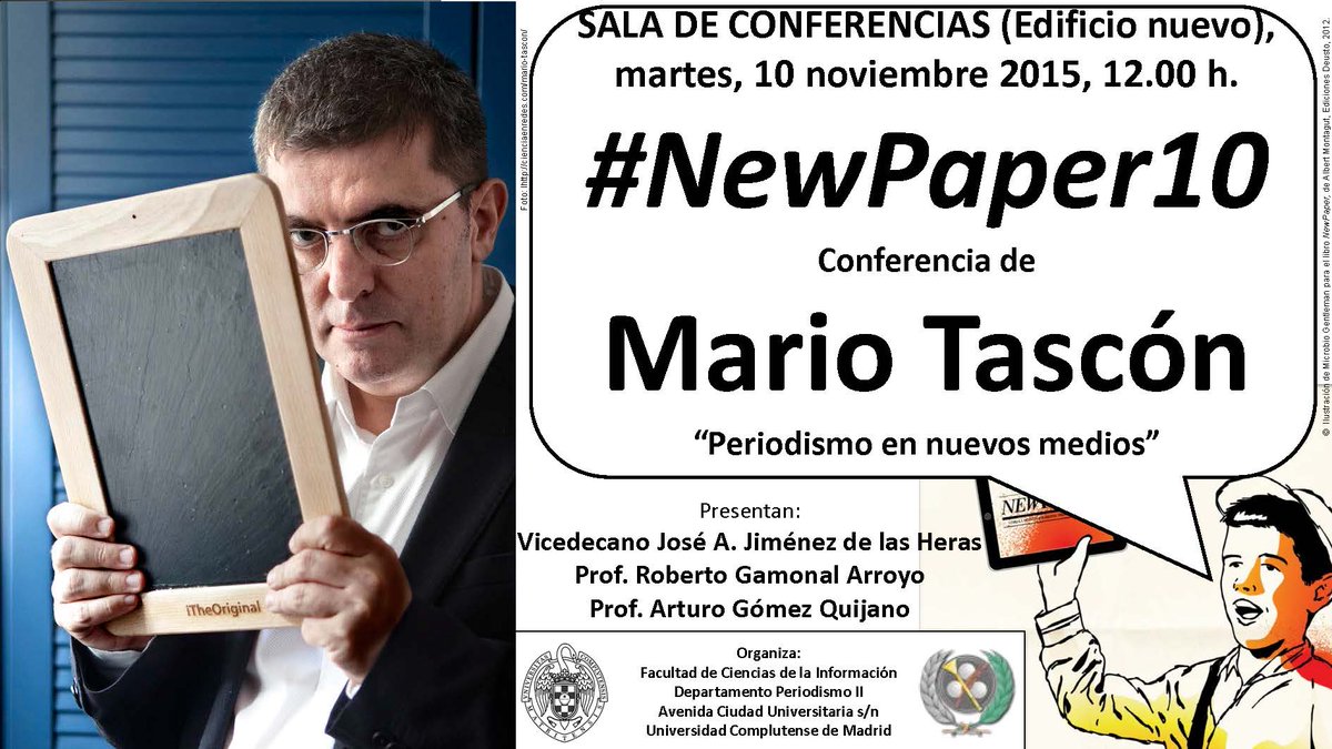 In memoriam <a href="/mtascon/">❦ Mario Tascón ❦</a> 
Quizá la mejor charla de periodismo e internet que se haya dado en <a href="/UCMccinf/">Facultad Ciencias Información</a> 
youtu.be/Na13hedvRAg
#NewPaper10