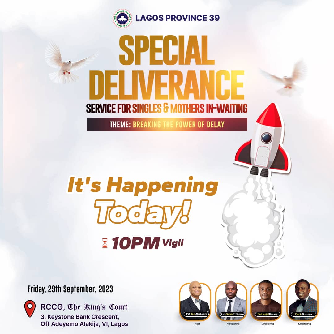 therccgtkclagos's tweet image. 🎉 Today is the day—the day the LORD has specially crafted for singles and mothers-in-waiting. 🙏

Join us this Friday, Sep 29, 2023, for the Special Deliverance Program Service, themed &apos;Breaking the Power of Delay&apos;.

#BreakTheDelay #rccgtkc #rccgtkclagos #DivineBreakthroughs