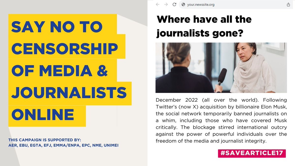 EBU_Policy's tweet photo. ICYMI: the media sector spoke out in support of #EMFA Article 17

Because we say no to the censorship of media &amp; journalists online  

Read more: https://t.co/8H5THKknJO

w/ @AEReurope @egtaconnect @EFJEUROPE @MagazineMedia @ENPABrussels @EPC_Press @newsmediaEU

#SaveArticle17 https://t.co/VzdTW3xJ0h