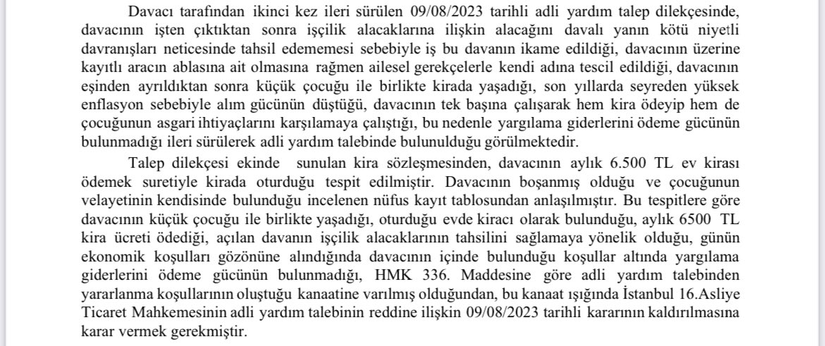 Boşanmış, çocuklu, kirada olan bir kadın hem hayatta kalıp hem de yargılama giderlerini nasıl ödeyebilir biri bana anlatsın!! 

Neyse ki hala aklı selim hakimler de var.. İkinci adli yardım çığılığımıza kayıtsız kalmadı 🙏🏻