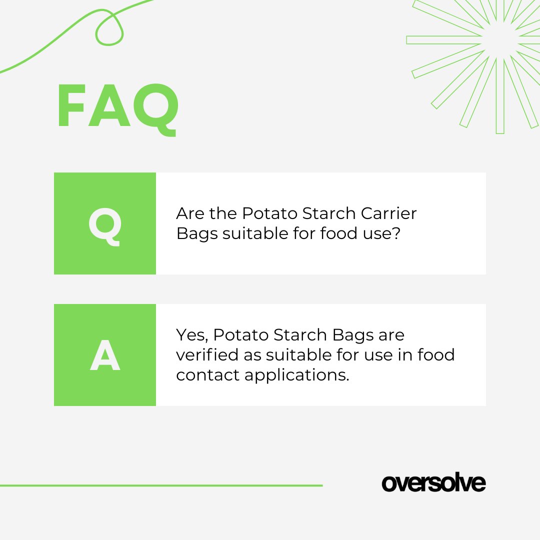 Oversolve's tweet photo. Q - ''Are the Potato Starch Carrier Bags suitable for food use?''

A - Our Potato Starch Bags are all verified as suitable for use in food contact applications; making them a great choice for any food retail stores that are trying to improve their green credentials. https://t.co/JkefIK4nUo