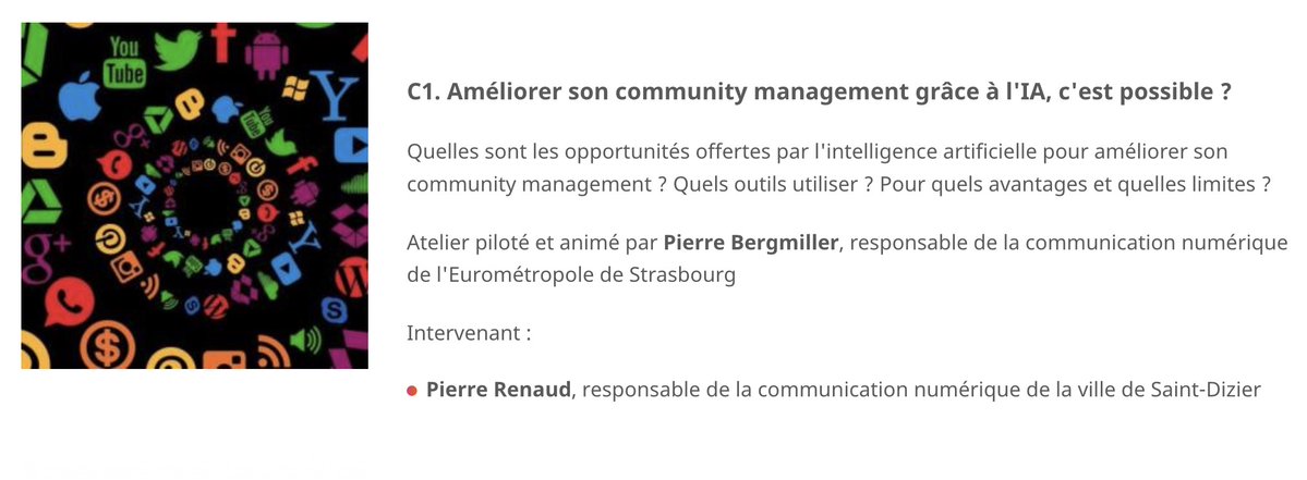 bergmiller's tweet photo. 🧵THREAD | Améliorer son community management grâce à l'IA, c'est possible ?
💡4 idées que je retiens de l'échange  du 22/09 avec @Reyep0079  et @gafisme lors des rencontres de la com numérique @cap_com 👇
#ComPublique #IntelligenceArtificielle #Capcomnet https://t.co/EB2w1HcF5Z