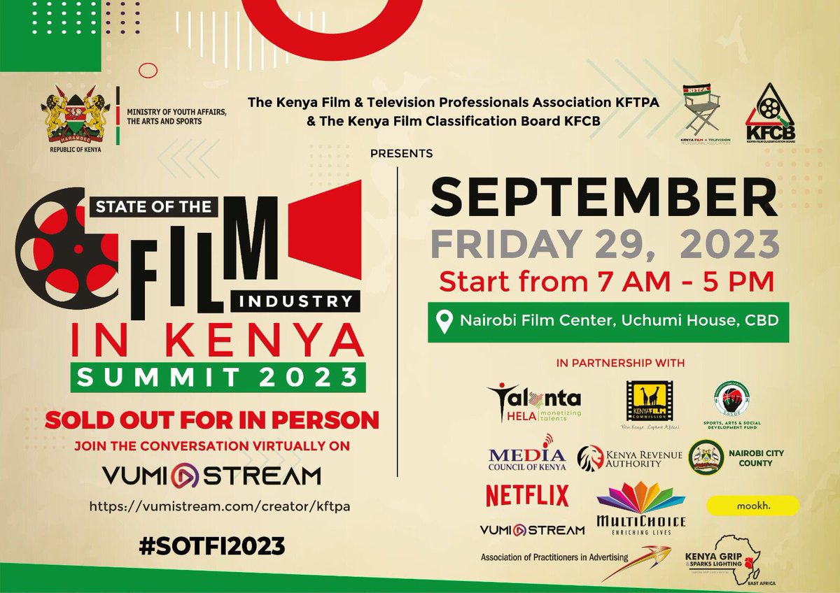 OneBoy_KE's tweet photo. Today is the inaugural State of the Film Industry in Kenya Summit 2023 🇰🇪 🎥🎬 🎞️😃

LIVE STREAM: 
https://t.co/YzBPIjLknQ 

@KFTPA 
@kenyafilmcommission @kfcbkenya 

#SOTFI2023 
#KFTPA https://t.co/5kzjPbbw5s
