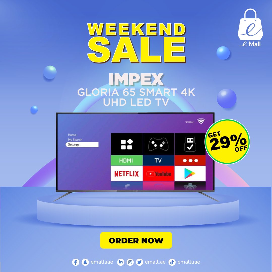 AeEmall's tweet photo. Weekened Sale Get 29%
Off
Order Now Link in the Bio
Impex Gloria 65 UHD Smart
65 Inch LED Smart TV
Android 9.0 8Gb
#emallae #marketplace #dubailife #dubaimarket #uae #ajman #shariha #abudhabi #rasalkhaimah #fuieirah #jumeriah #jIt #businessbay #photooftheday #dmcc https://t.co/Xl4wT7mpiD