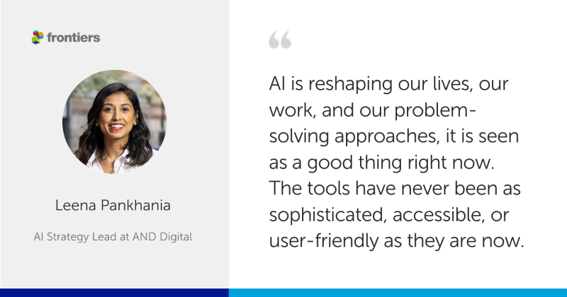 FrontPolicyLabs's tweet photo. AI Strategy Lead at @AND_Digital, Leena Pankhania asserts that AI is reshaping our lives, our work, and our problem-solving approaches. Watch the full Top 10 Emerging Technologies panel by @wef and Frontiers Policy Labs ⬇️