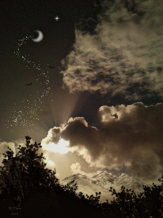 LabrynthKnight's tweet image. #photo #painting #drawing #photoart 
Back to drawing again, the Arthritis and Muscle pain make it hard, but I will not give up. Here is a photo of mine I took from my back yard sky in 2018 that I drew on: &quot;Heavenly Rays&quot;  W. Hess, Sept. 2023.