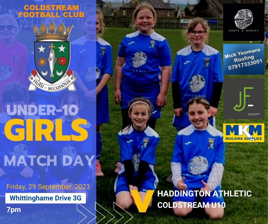 ColdstreamGirls's tweet image. 🔵⚪️ M A T C H D A Y 🔵⚪️

🆚Haddington Athletic U10 v Coldstream U10
🗓️Friday 29 September 
⏰7pm
📍Whittinghame Drive 3G
➡️U10 South East Girls
#shecanshewill
