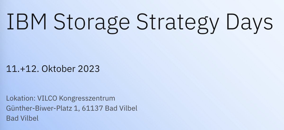 Bringen Sie Ihre Daten einen Schritt in die Zukunft!
Jetzt noch schnell anmelden:👇
IBM Storage Strategy Days 2023
Wann?  11.+12. Oktober 2023
Wo? VILCO Kongresszentrum, 61137 Bad Vilbel
➡️ibm.biz/storage23

👁🐝Ⓜ️
#IBM
#IBMStorage
#IBMtechnology
#IBMStorageRocks🚀