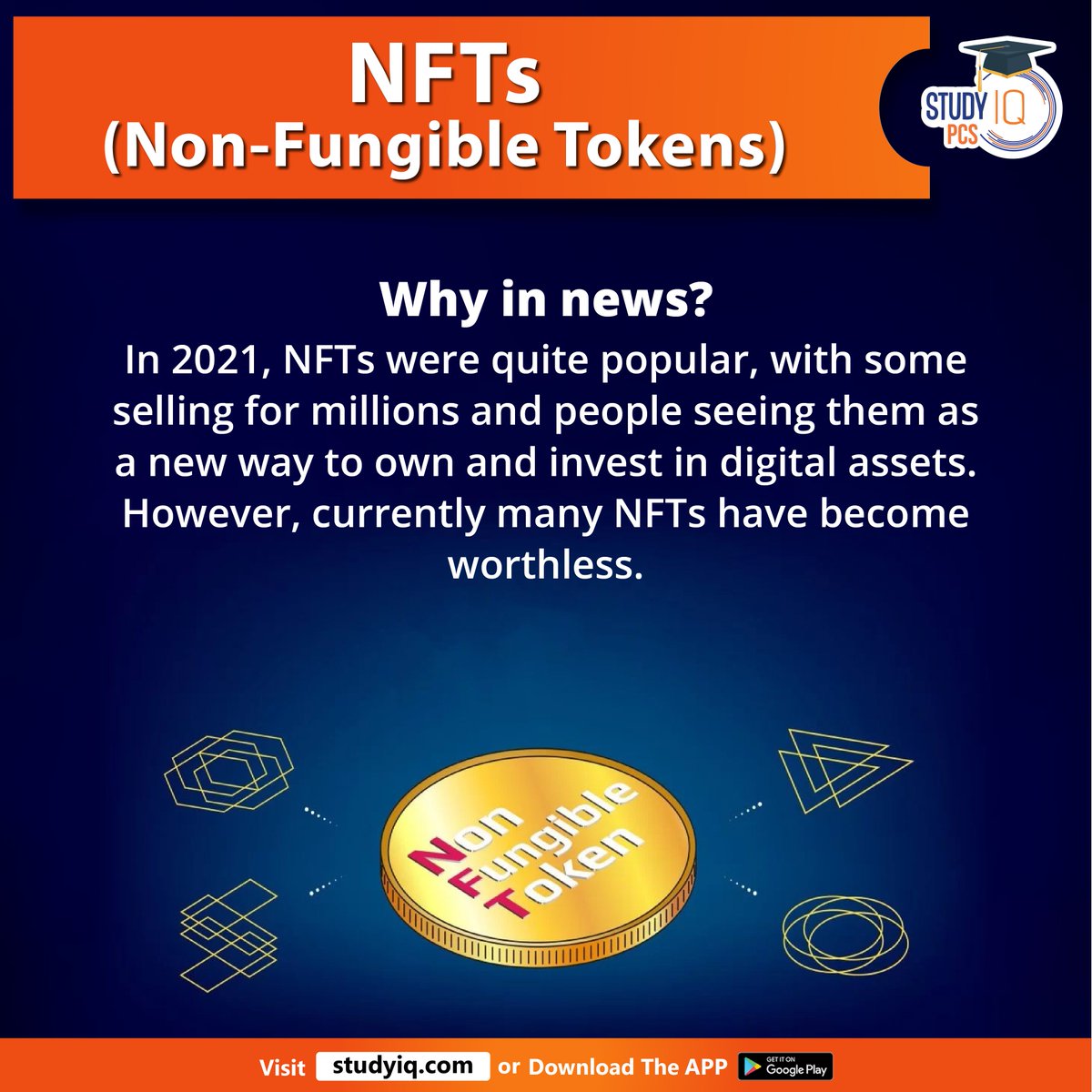 Studyiq_pcs's tweet photo. NFTs (Non-Fungible Tokens)
#nft #nonfungibletokens #digitalassets #whyinnews #blockchain #digitalasset #originalimage #video #audio #digitalwork #uppcs #pcs #uppsc #bpsc #psc #specificinformation https://t.co/9IIihRDcQS