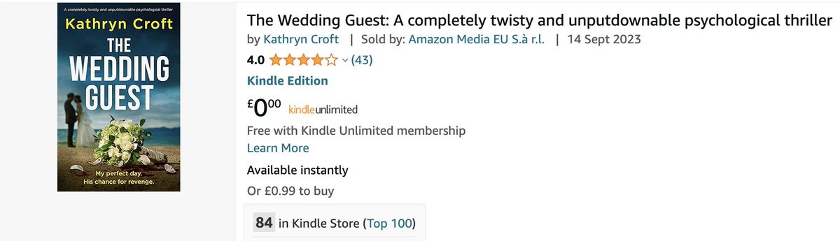 bookouture (@bookouture) on Twitter photo Fantastic to see <a href="/KatCroft/">Kathryn Croft</a>'s The Wedding Guest: A completely twisty and unputdownable psychological thriller in the Amazon UK #Top100 this morning!
Congrats, Kathryn! 🥂
Grab your copy here: geni.us/B0C4VSL83Rsoci… Fantastic to see <a href="/KatCroft/">Kathryn Croft</a>'s The Wedding Guest: A completely twisty and unputdownable psychological thriller in the Amazon UK #Top100 this morning!
Congrats, Kathryn! 🥂
Grab your copy here: geni.us/B0C4VSL83Rsoci…