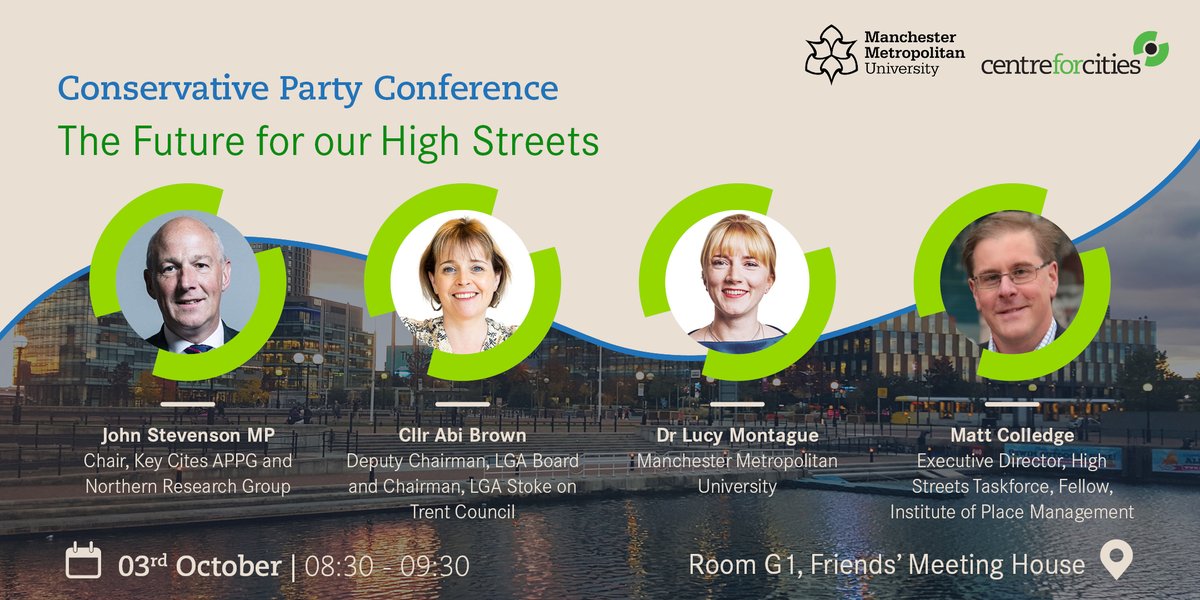 CentreforCities's tweet image. What does the future look like for our high streets? 🛍️🌳

To discuss, we'll be joined by:
🗣️ @John4Carlisle MP, Chair of the NRG
🗣️ Cllr @AbiBrown1, Dep Leader @LGACons
🗣️ Dr @LucyUrbanDesign, @ManMetUni
🗣️ @MattRColledge, @PlaceManagement

👉 centreforcities.org/event/conserva…

#CPC23
