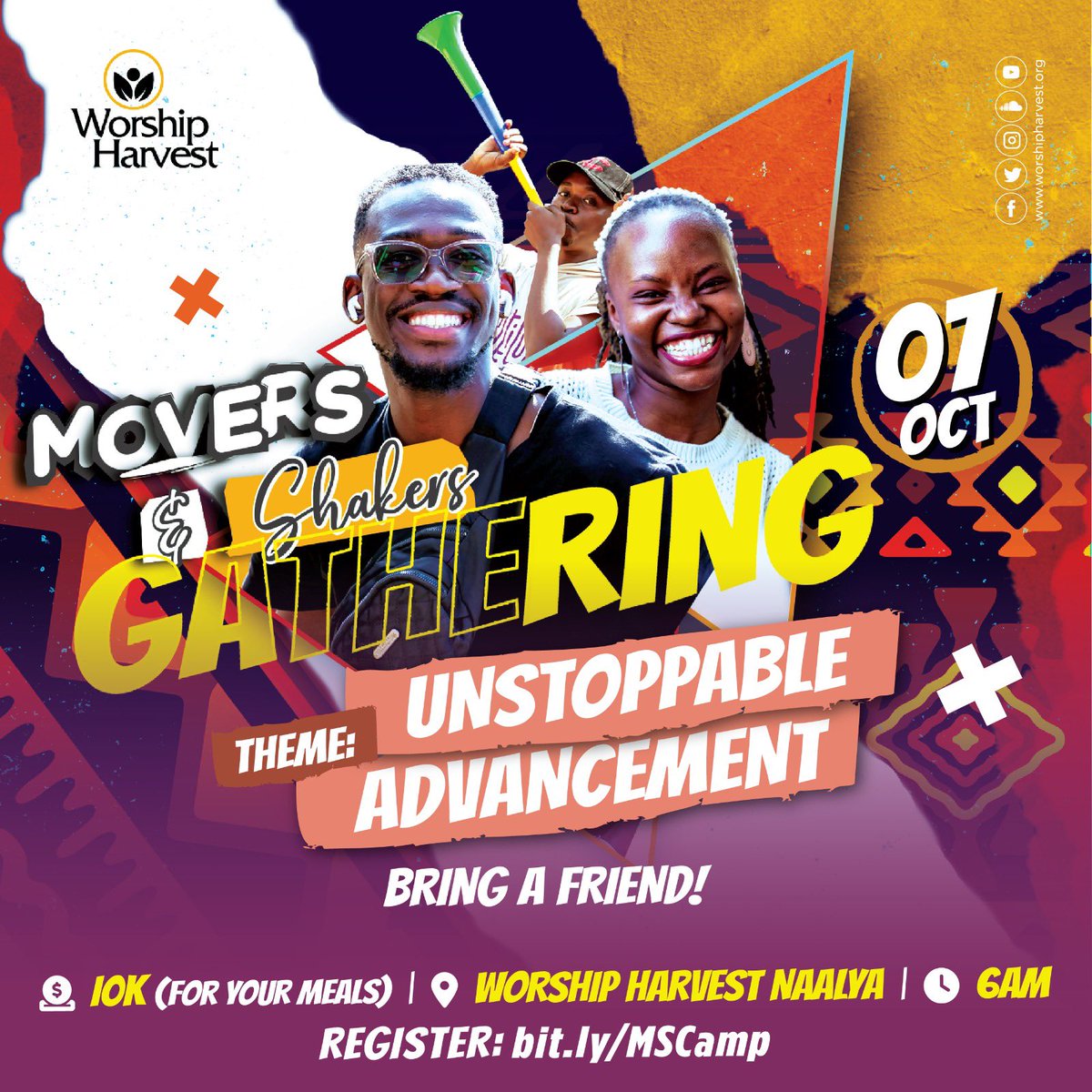 worship_harvest's tweet photo. We’re bringing #MoversAndShakers closer to you 😅

Now for 1 day at #WHNaalya- Sat 7 Oct. Only 10K for your meals

Register NOW with link below. Come with yo crew &amp; feel de viiibbee 🥳💃����🕺🏽 

Individual:
https://t.co/zZG6gJsMUL

Group of 5:
https://t.co/AJN4Mt7BJG

#WorshipHarvest https://t.co/CMumlycEcA