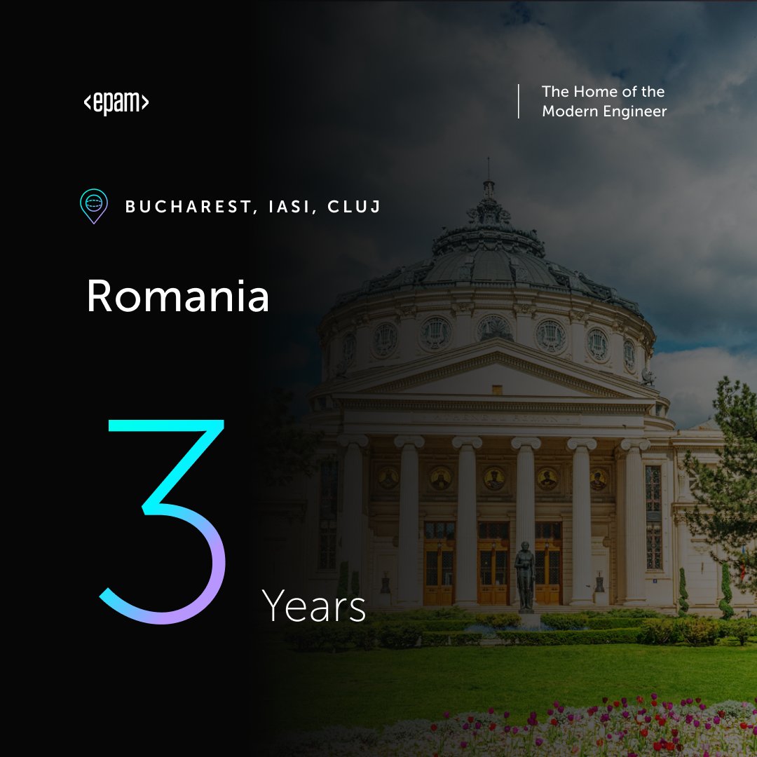 EPAMSystems's tweet photo. Happy Anniversary #EPAMRomania! 🎉  3 years of outstanding growth, innovation, and collaboration. 🙌   
Learn more about #LifeAtEPAM in #Romania and our offices around the world at https://t.co/vxbwrKcihg https://t.co/j9qfWxSu0k