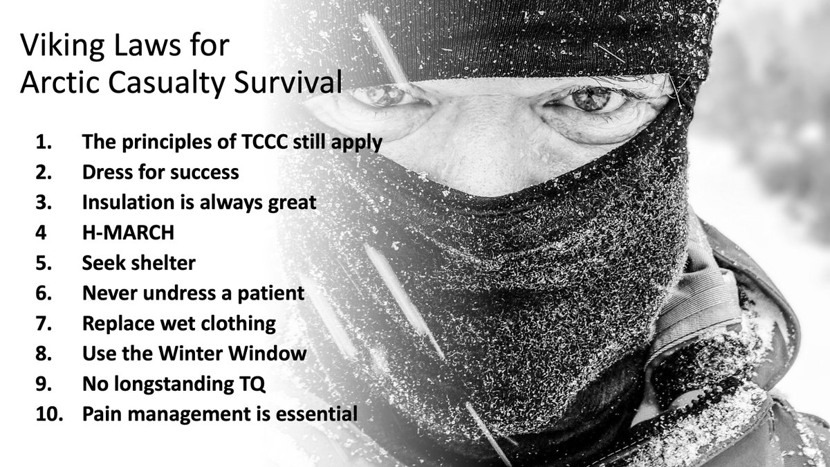 1/7 How do you care for a casualty in very cold environments? 

Yesterday, our group presented a webinar to doctors, medics, and paramedics from NATO countries. As a summary of the 3-hour seminar, we introduced the "Viking Laws". #hypothermia #arctic #military @forsvaret