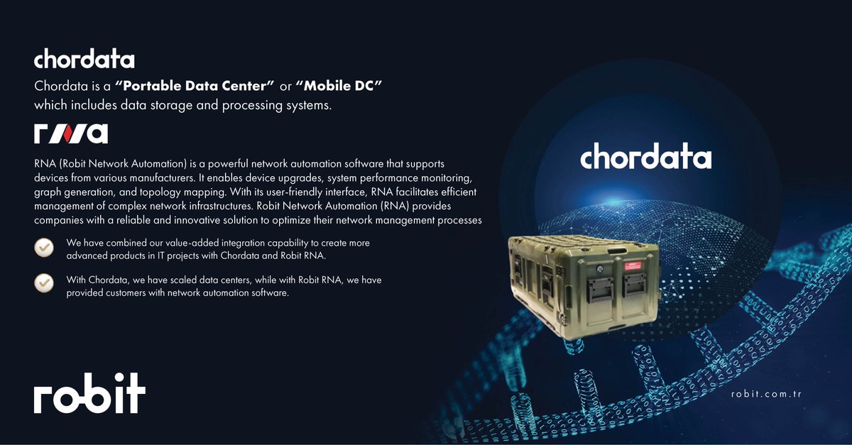 RobitTeknoloji's tweet photo. We have combined our sub-brands Chordata & RNA!
#robit #subbrand #data #datacenter #software #automation https://t.co/Jm3Sgwr1ma