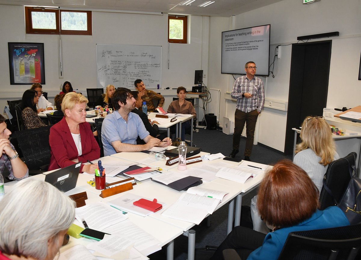 Marshall_Center's tweet photo. Last week, #GCMC’s Partner Language Training Center Europe wrapped up their English Teaching Faculty Development Workshop. The 14 participants from over 10 countries applied the principles of reflective and microteaching, and were then video recorded for review. #PLTCE https://t.co/lXOyLybBVr
