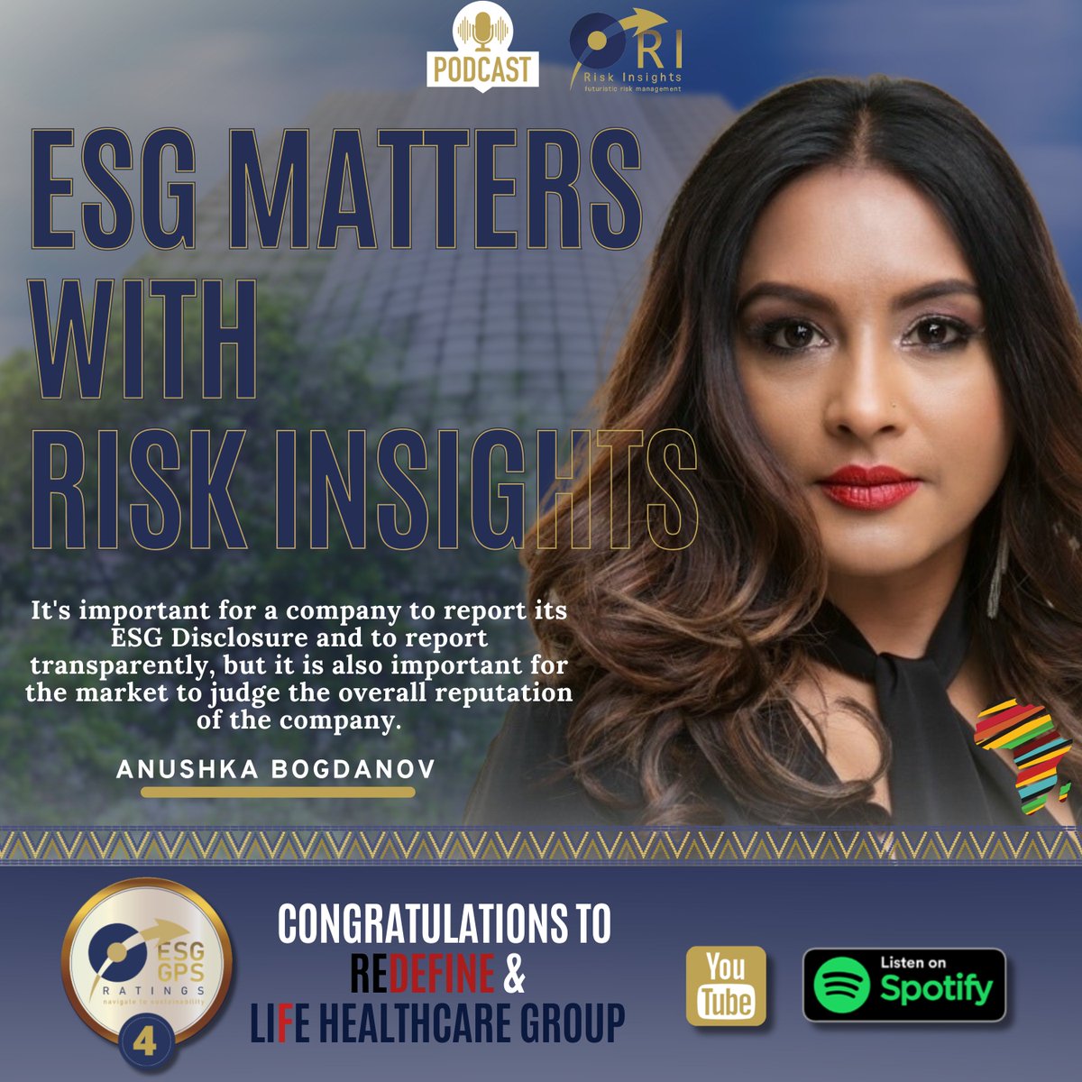 riskinsightsri's tweet photo. The ESG Matters with Risk Insights podcast is live! https://t.co/nw4Z0tdub5!
#ESGMattersRiskInsights #RISKINSIGHTS #AnushkaBogdanov #ESGPODCAST #ESGMatters #ESGGPS #Sustainability #CorporateResponsibility #Podcast #ESGInvesting #IFRS #WEF #NSE #Nedbank #ABSA #REDEFINE https://t.co/NNbWNm1Cyq
