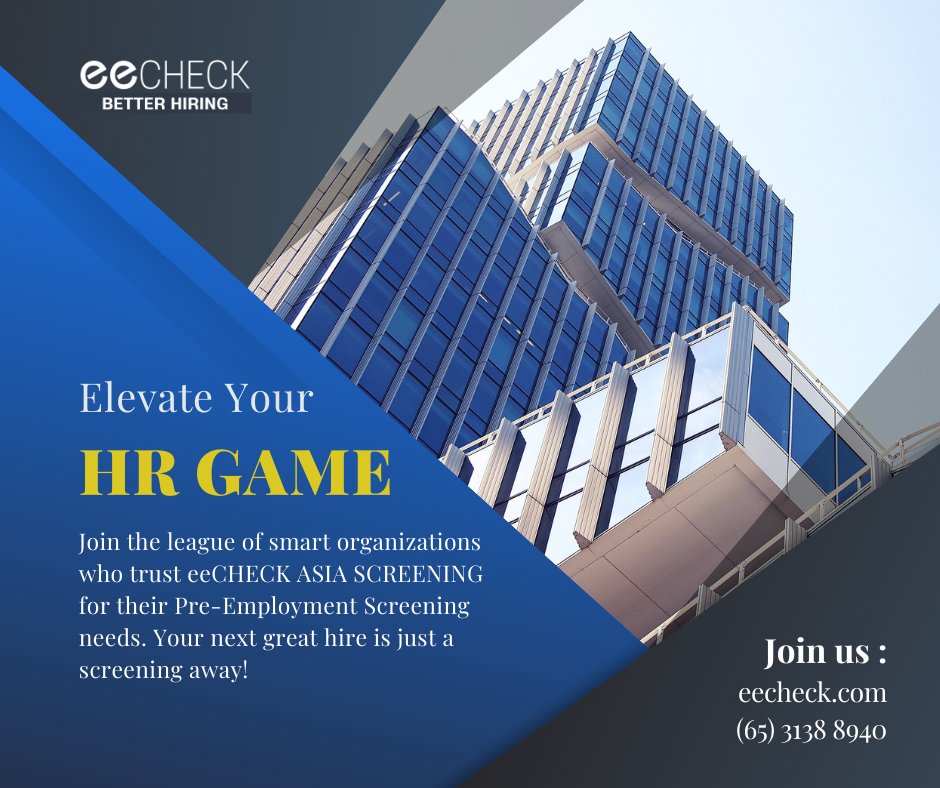 ee_check's tweet photo. Elevate your #HR game! 🚀 Join the smart organizations trusting eeCHECK ASIA SCREENING for top-notch Pre-Employment Screening. Your next stellar hire is just a screening away! 🔍✨ #recruitment  #smarthiring #eecheck #Singapore https://t.co/q8jKs3nK1m