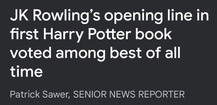 binaryschooluk's tweet photo. JK Rowlings opening line in first Harry Potter book voted amoung best of all time by people who have only read Harry Potter books poll finds.
#BetterOpeningLines https://t.co/LdlA4QrgLE