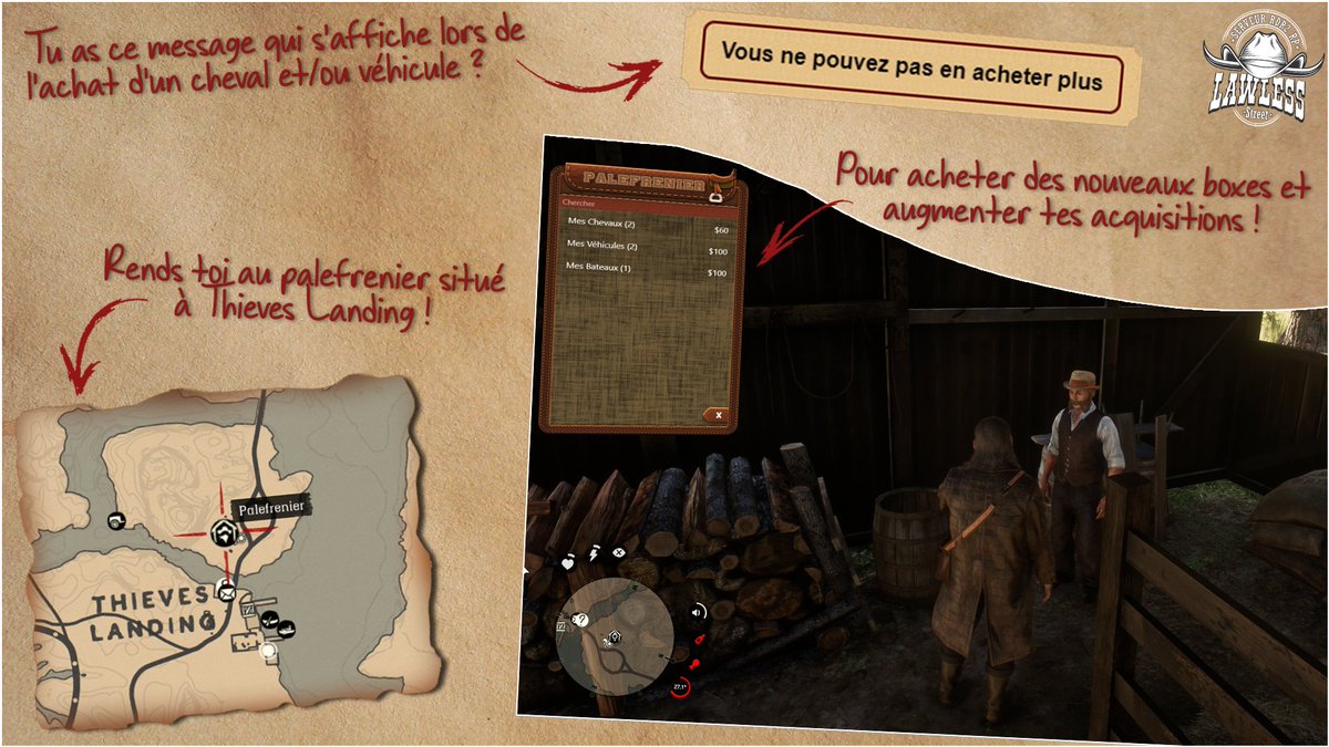 lawless_rp's tweet photo. 💡Show The Features💡
🐴 Vous ne pouvez plus acheter de chevaux / véhicules ?
🤠 N'ayez crainte et rendez-vous au palefrenier pour acquérir des boxes en plus !
#ShowTheFeatures #RedM #RDR2 #RP #roleplay
@FiveM https://t.co/XkU9ITybWe