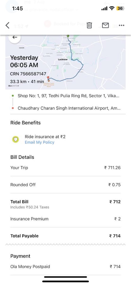 Devashish_S_R's tweet photo. @Olacabs . I had booked the cab on behalf of my father, and the total fare was confirmed at 714 rupees. However, the driver took advantage of the situation and charged my father the same amount (714 rupees) through UPI when the payment for the ride was set as OLAPOSTPAID. https://t.co/EaAG9Xs5Ac