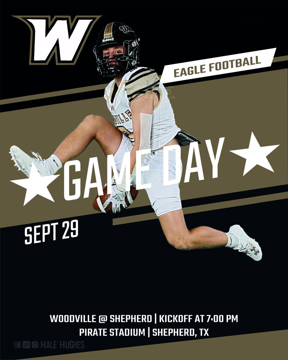 HaleHughes's tweet photo. Get Up For It Eagle Football Fans...
IT'S GAME DAY!!
🏈Woodville v Shepherd
🏟Pirate Stadium
📍Shepherd, TX
🕖 Kickoff @ 7:00p
#EagleFootball
#GameDay
#TalonTime https://t.co/iIxq7CYFuF