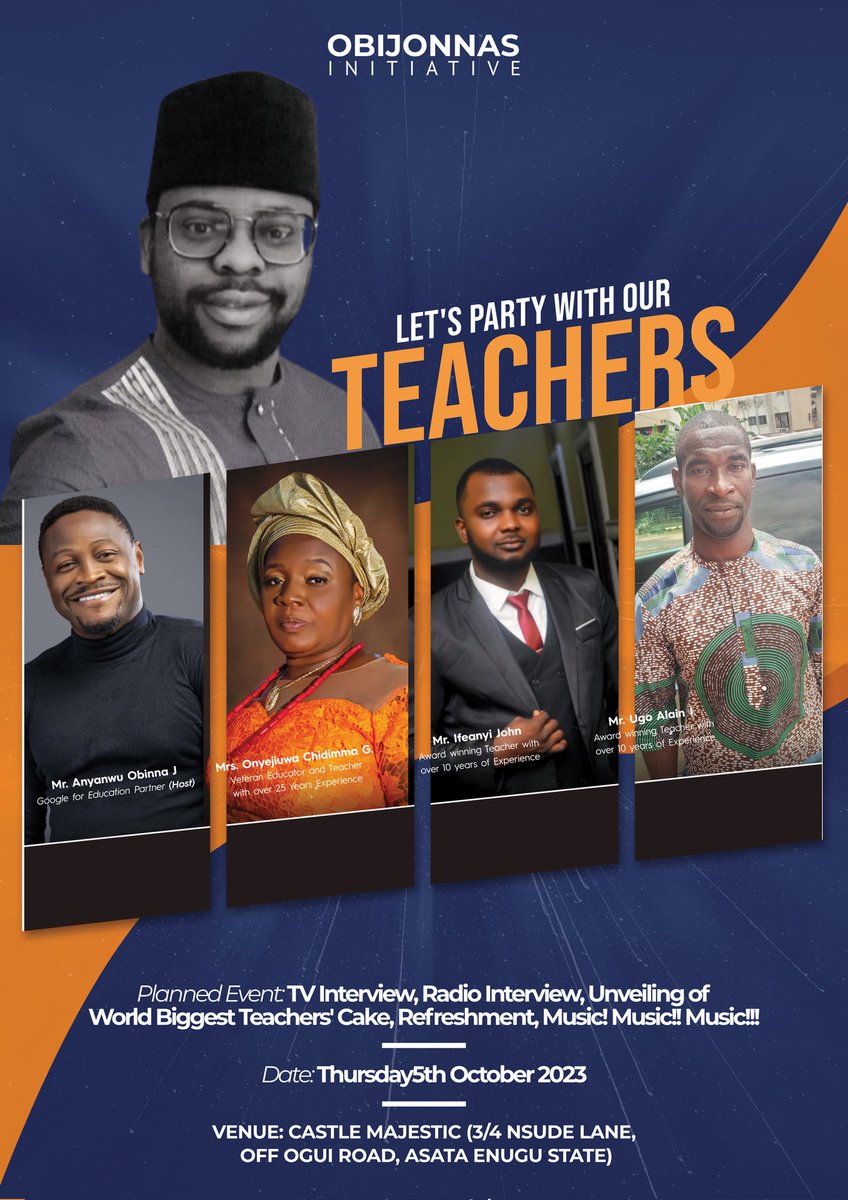 For the first time in Nigeria, we would be celebrating Teachers by Teachers on World Teachers Day with the biggest cake every baked for a Teacher's Day celebration. Let us create awareness for Nigerian Teachers. #globalSchoolsAdvocate