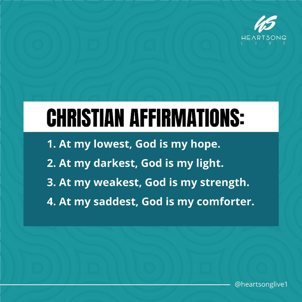 Here are your affirmations for the day. God is our hope, light, strength and comforter! 🙌🏾✨
.
.
.
.
.
#heartsong #heartsongliveradio #heartsonglive1 #christian #jesus #bible #god #faith #jesuschrist #christianity #church #bibleverse #prayer #gospel #godisgood #pray #worship