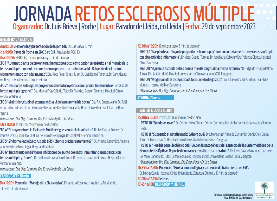 EsclerosimúltipleSCN (@esclerosismscn) on Twitter photo Contents de posar en marxa la Jornada Retos #EsclerosisMutiple 2023 organitzada pel Dr. <a href="/LBrieva1/">Luis Brieva</a> @harnau. Ens espera una gran jornada per analitzar casos i treure conclusions per a tots de la ma dels millors experts.<a href="/SCatalanaNeuro/">SCatalanaNeurologia</a>
Amb la col·laboració de <a href="/Roche/">Roche</a> Contents de posar en marxa la Jornada Retos #EsclerosisMutiple 2023 organitzada pel Dr. <a href="/LBrieva1/">Luis Brieva</a> @harnau. Ens espera una gran jornada per analitzar casos i treure conclusions per a tots de la ma dels millors experts.<a href="/SCatalanaNeuro/">SCatalanaNeurologia</a>
Amb la col·laboració de <a href="/Roche/">Roche</a>