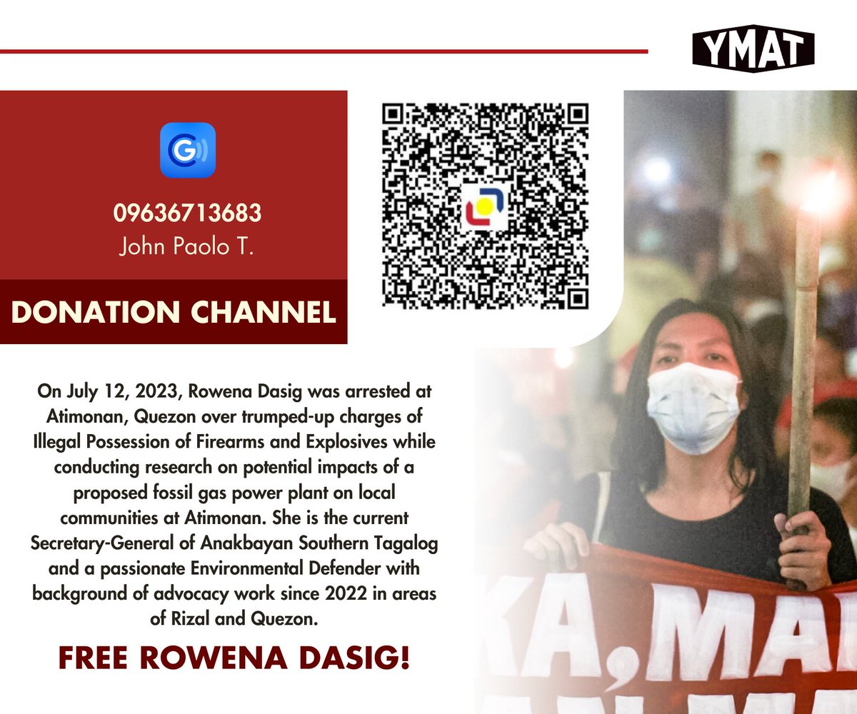 CALL FOR DONATIONS!

Rowena "Owen" Dasig is the current Secretary General of Anakbayan Southern Tagalog. Last July, Owen was arrested by members of the 85th Infantry Battalion while she was doing community research in Atimonan, Quezon. 

#FreeRowenaDasig
