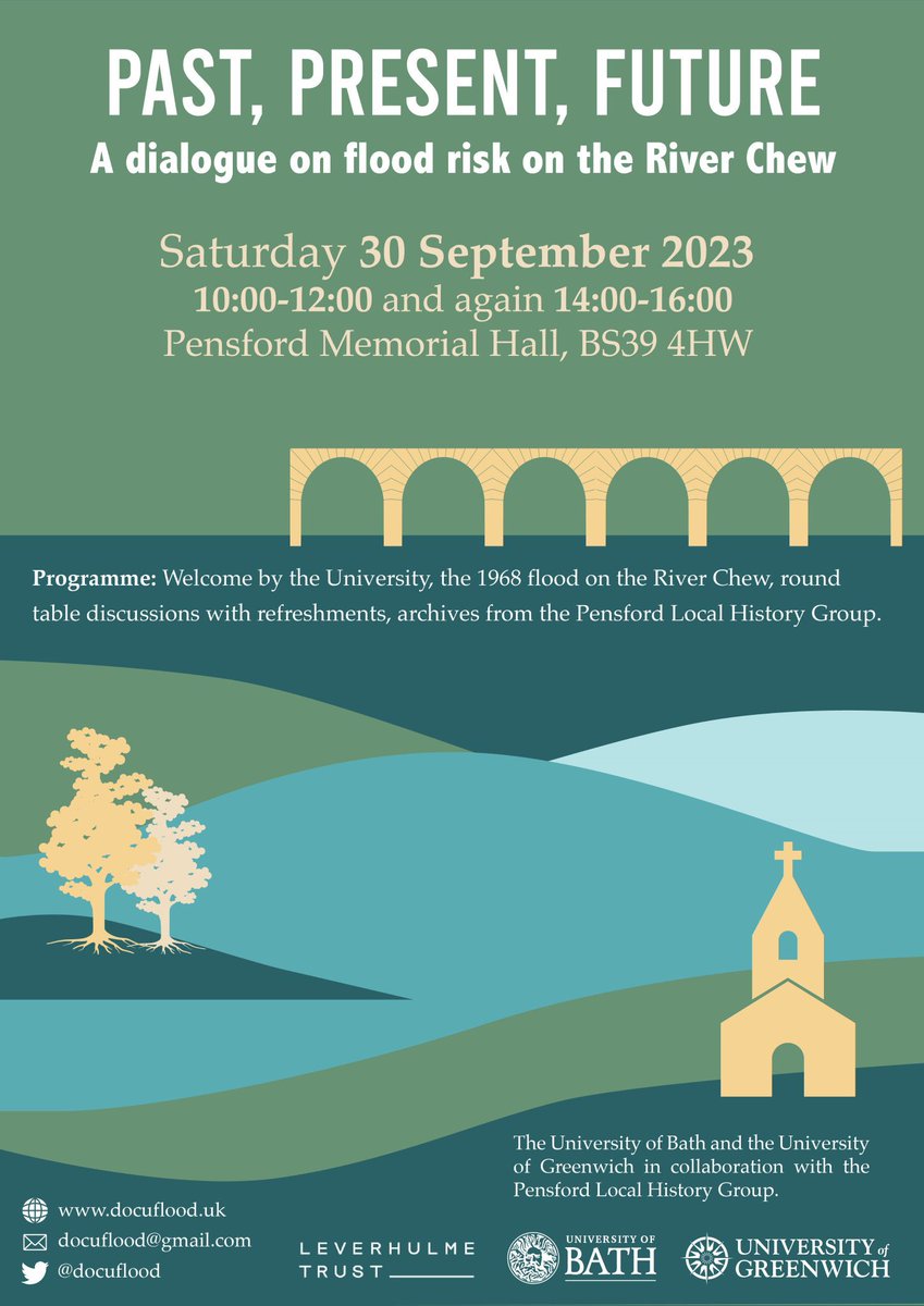 📢Our <a href="/DocuFlood/">DocuFlood</a> workshop is finally here! Join us tomorrow✨💧

Discussion of the past, present and future #FloodRisk of the River #Chew, focusing primarily on the July 1968 flood.

🗓️Saturday 30 Sept 2023
📍Pensford Memorial Hall
ℹ️ Info: eventbrite.co.uk/e/past-present…

Share &amp; RT 👥