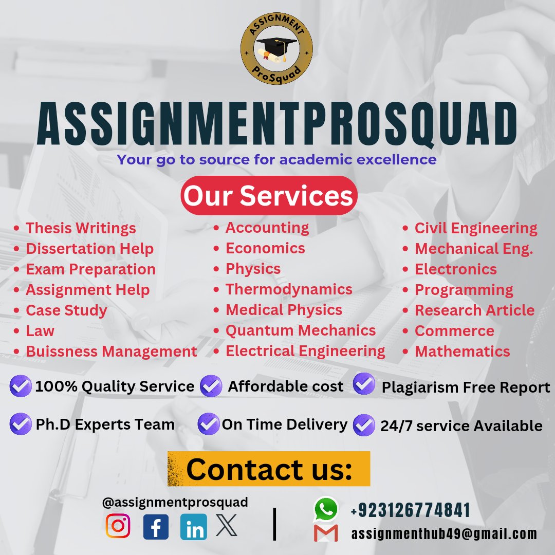 assignment49480's tweet image. 📚 Welcome to AssignmentProSquad! 📝

🔥 Why choose us?
✅ Expert Writers: 
✅ On-time Delivery: 
✅ 24/7 Support:
#AssignmentHelp #AcademicExcellence #ExpertWriters 
#OnTimeDelivery 
 #StudySmart 
#AcademicSuccess #NoMoreStress
 #TopGrades
 #LearningMadeEasy #AssignmentProSquad