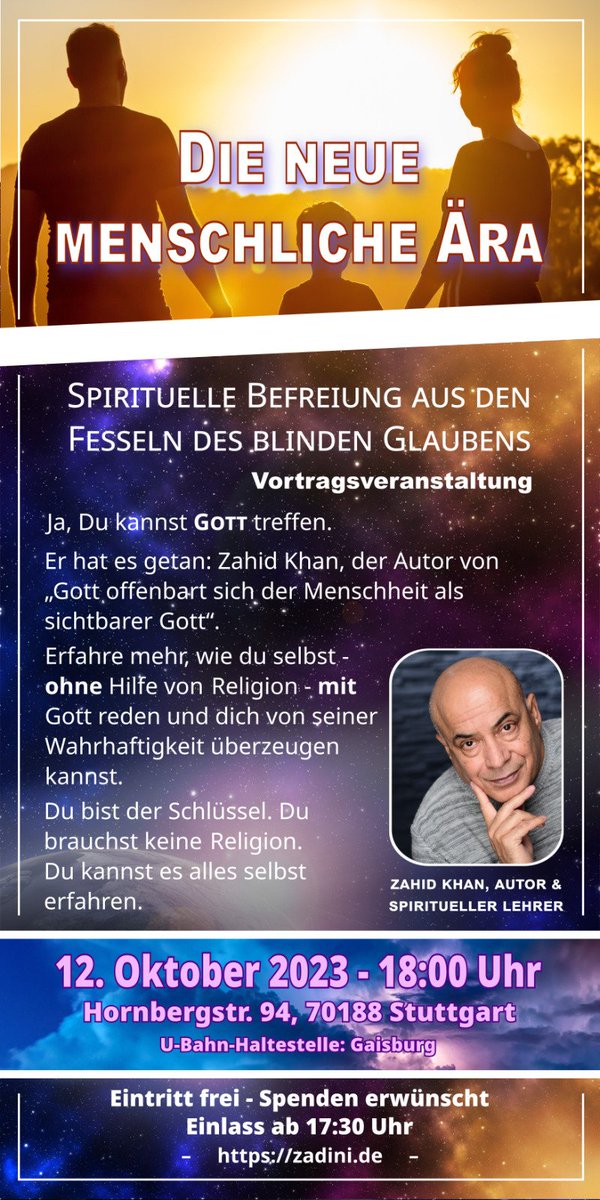 Vortragsabend am 12.10.2023 in #Stuttgart.

#Spiritualität #Gott #God