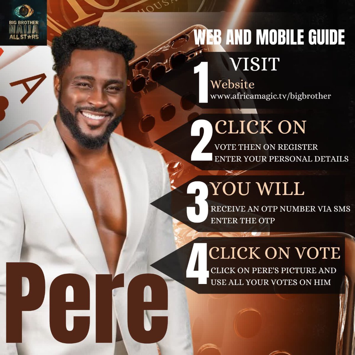 WonderOfNigeria's tweet photo. Today is the last day to push our General and just like we started strong, we are finishing stronger,coasting to victory in resounding fashion. Pere is the password, Pere is the code. Vote Pere…he deserves it. ✊🏽✊🏽

#BBNaija 
#BBNaijaAllStars 
#VotePere
#PereEgbiX120M https://t.co/elBRTZc0g6
