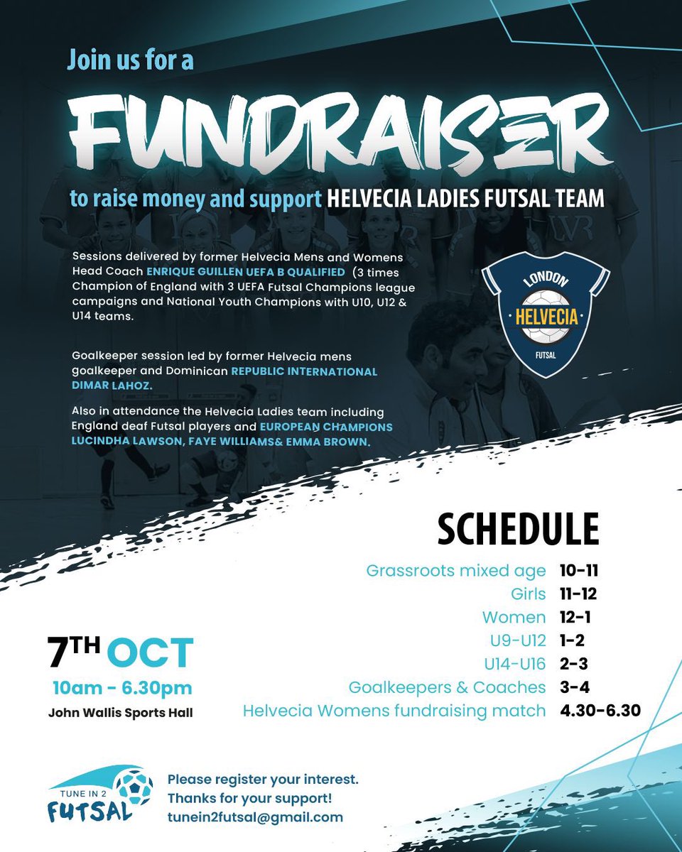 FutsalTune's tweet photo. Excited to be supporting  @HelveciaLadies in their 23/24 season campaign.Come &amp; be a part of this fantastic fundraising event to help the team raise vital funds for this season. Meet the players, coaches &amp; take advantage of this fantastic opportunity to learn more about futsal 🤩 https://t.co/vDqGR3qwoM